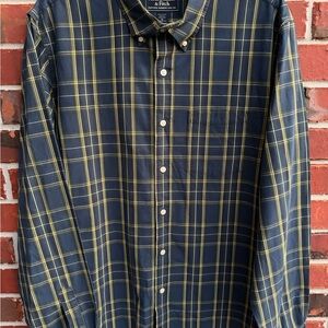 Vintage Abercrombie & Fitch Men's XL Long Sleeve Navy & Yellow Plaid Shirt T1